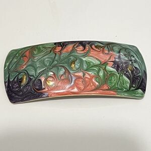 Vintage Barrette Hair Clasp Rectangle Swirled Accessory Turquoise Pink Purple